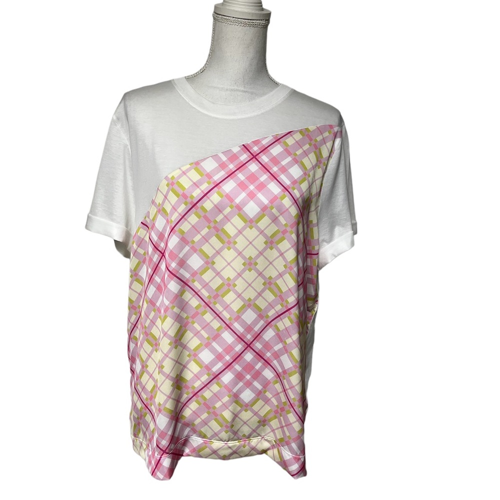 Escada Sport crew cotton top with plaid pastel design